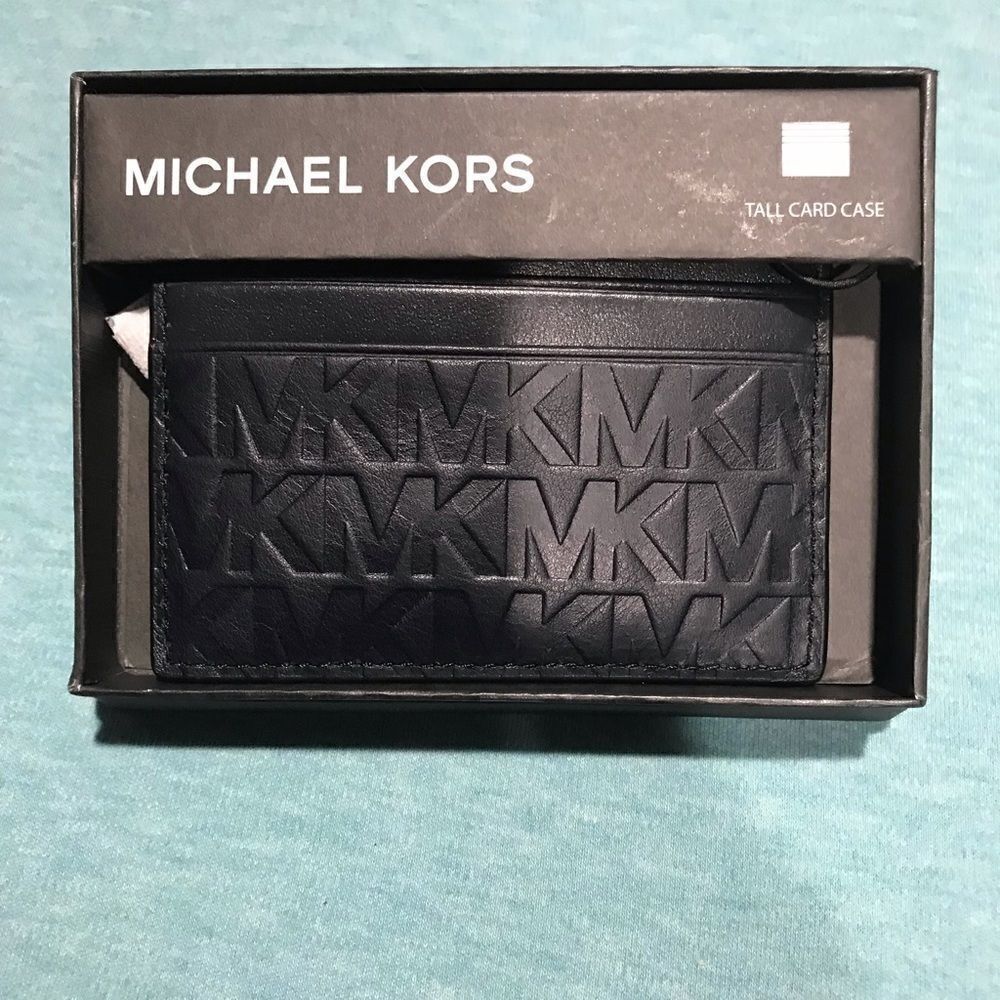 Michael Kors LEATHER Men's Tall Embossed  Leather Card Case - Picture 3 of 11